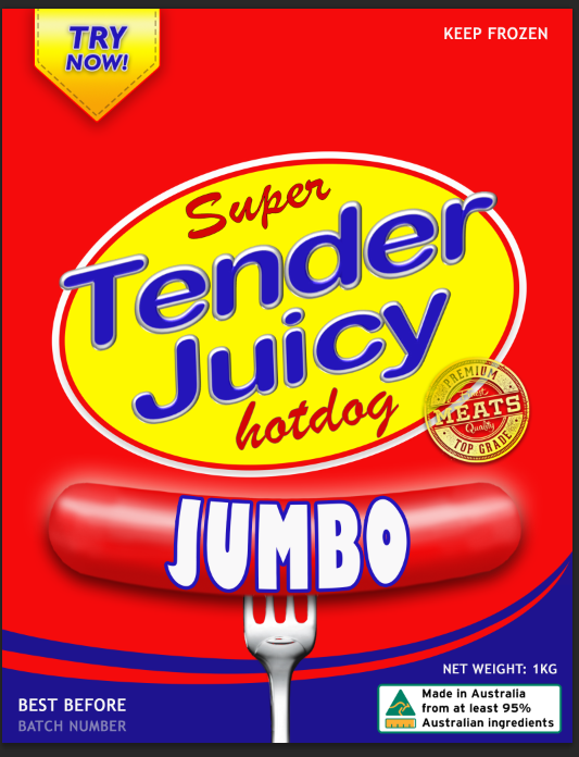Tender Juicy Hotdog Jumbo 1kg x15