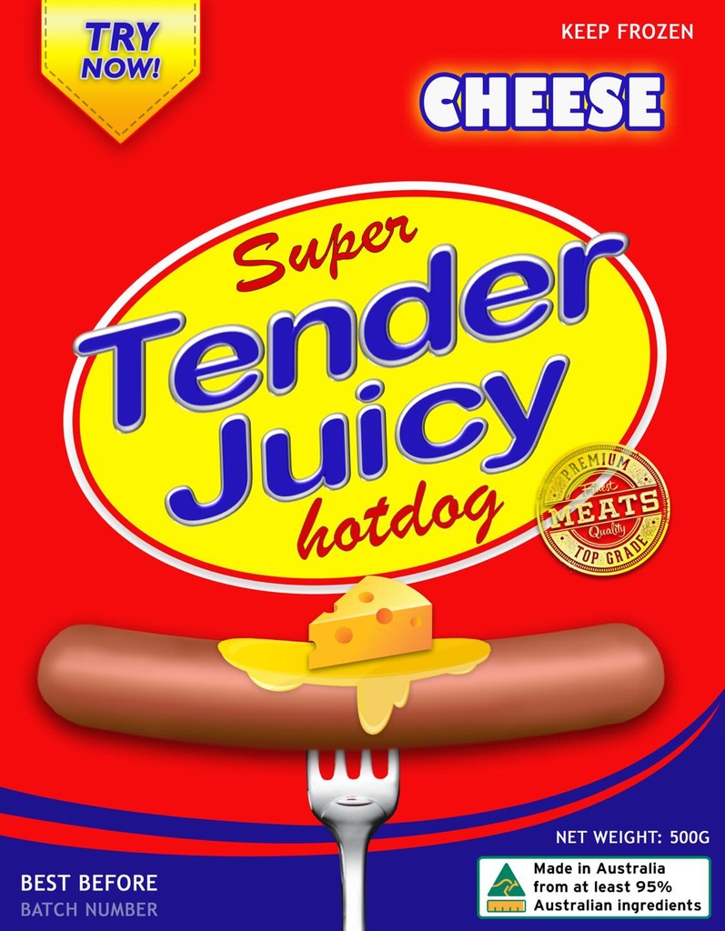 [FRZN007] SUPER TENDER JUICY HOTDOGS CHEESE 30 x 500g
