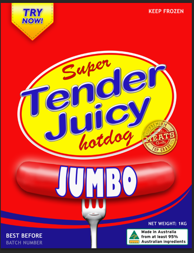 [FRZN002] Tender Juicy Hotdog Jumbo 1kg x15